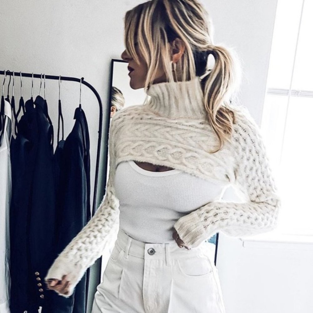 Zara Cable Knit Arm Warmer Scarf Sweater - Picture 15 of 16